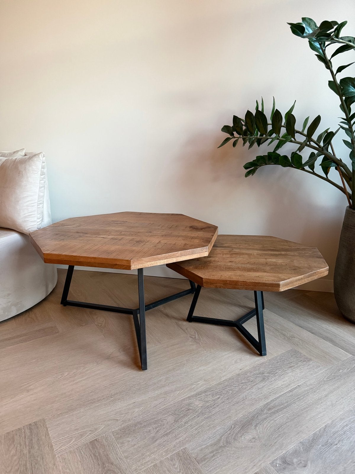 Salontafel set Octagon | By-Boo, Huis en Inrichting, Tafels | Salontafels, Gebruikt, 5 – 50, 50 tot 100 cm, Overige vormen, Overige houtsoorten