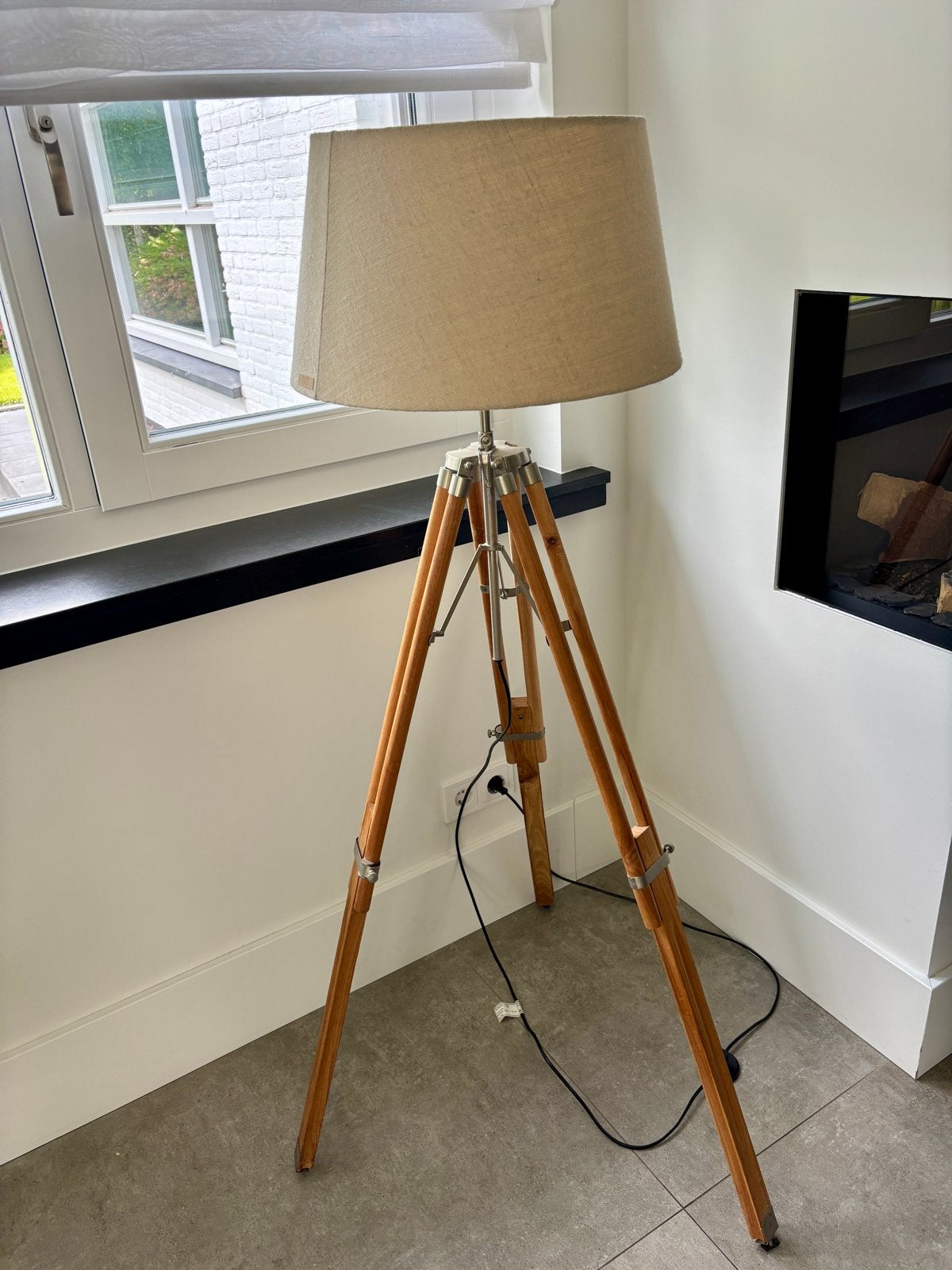 Riviera Maison Tripod driepoot Vloerlamp met Stoffen Kap, Huis en Inrichting, Ophalen, 100 tot 150 cm, E27 (groot), Riviera maison, landelijk