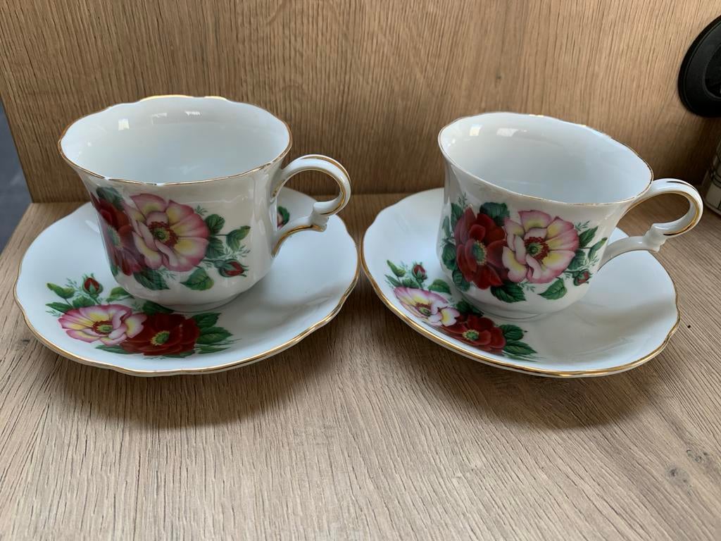 Set van 2 Royal Frankonia kop en schotels met bloemmotief, Antiek en Kunst, Antiek | Servies los, Ophalen of Verzenden