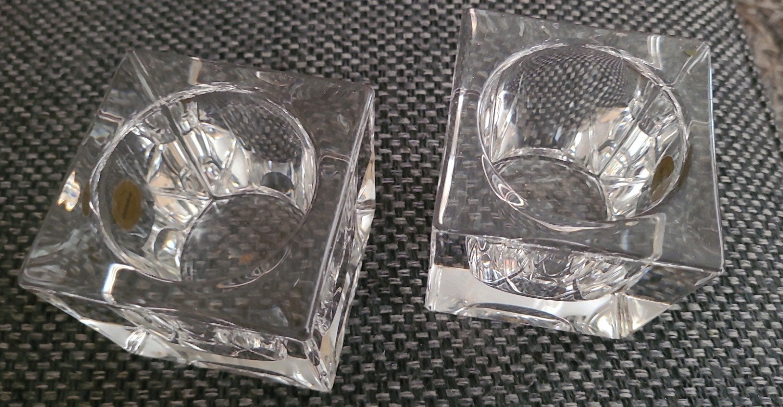 2 zware glazen waxinelichtjes quadro crystal 24%, Ophalen of Verzenden, Zo goed als nieuw