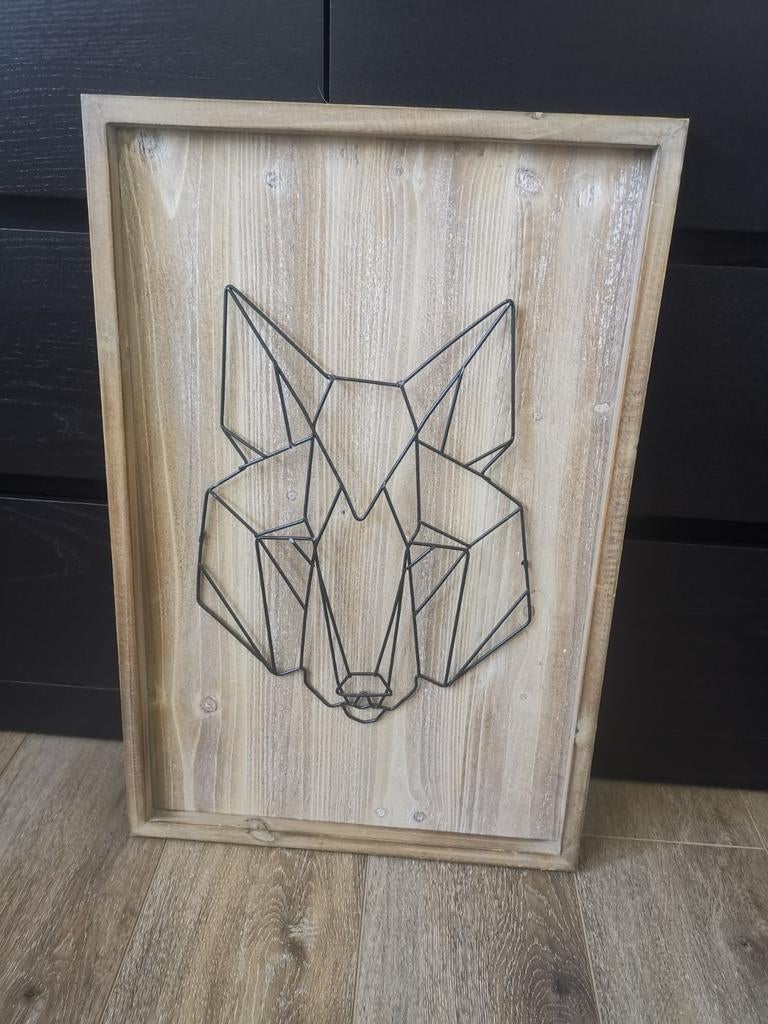 Houten schilderij met metalen vos (40x60), Ophalen of Verzenden
