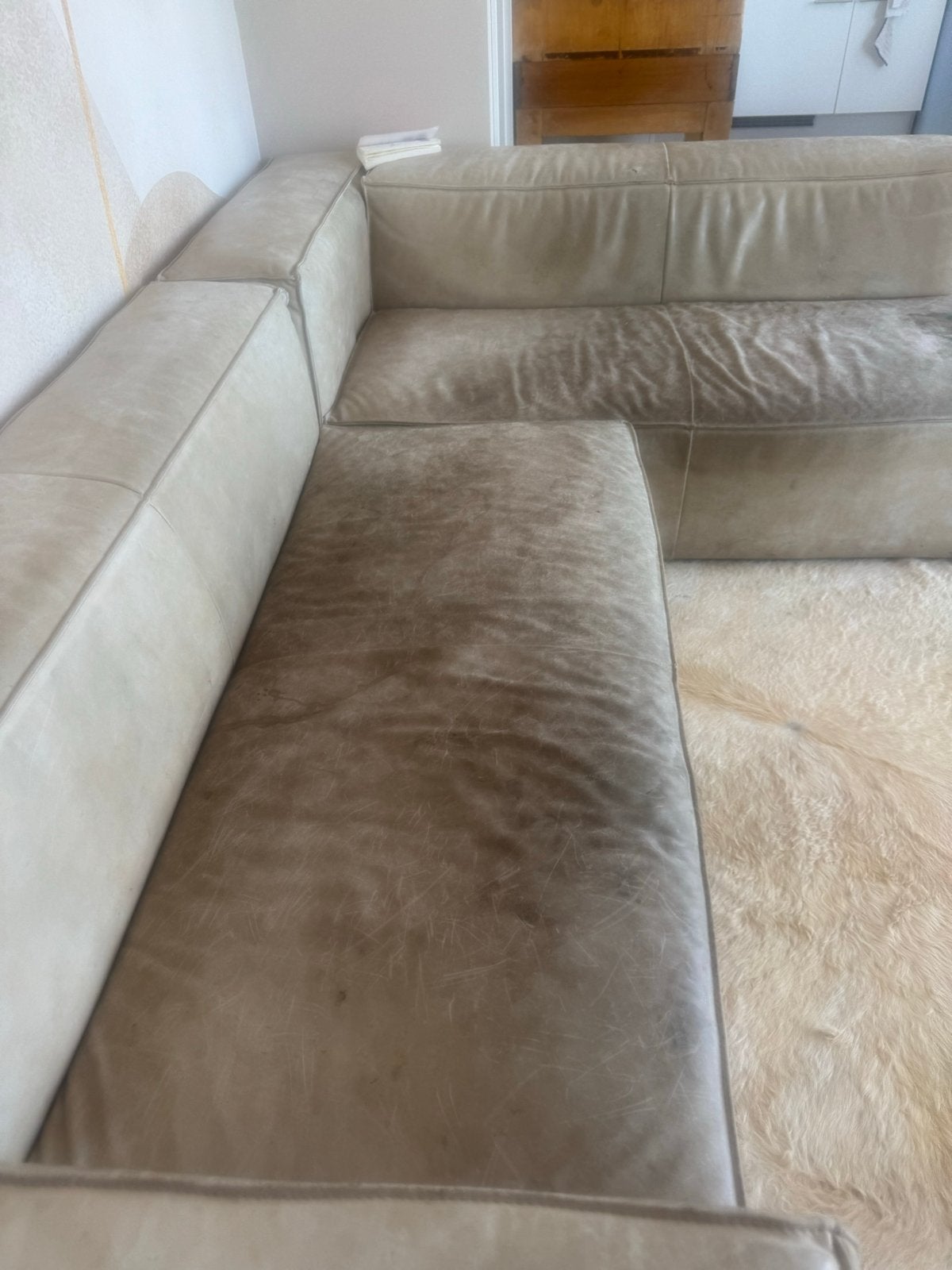 Buffel leren hoekbank 2x 1.80m - Comfortabel met vlekken, Ophalen, Gebruikt, Hoekbank, 300 cm of meer