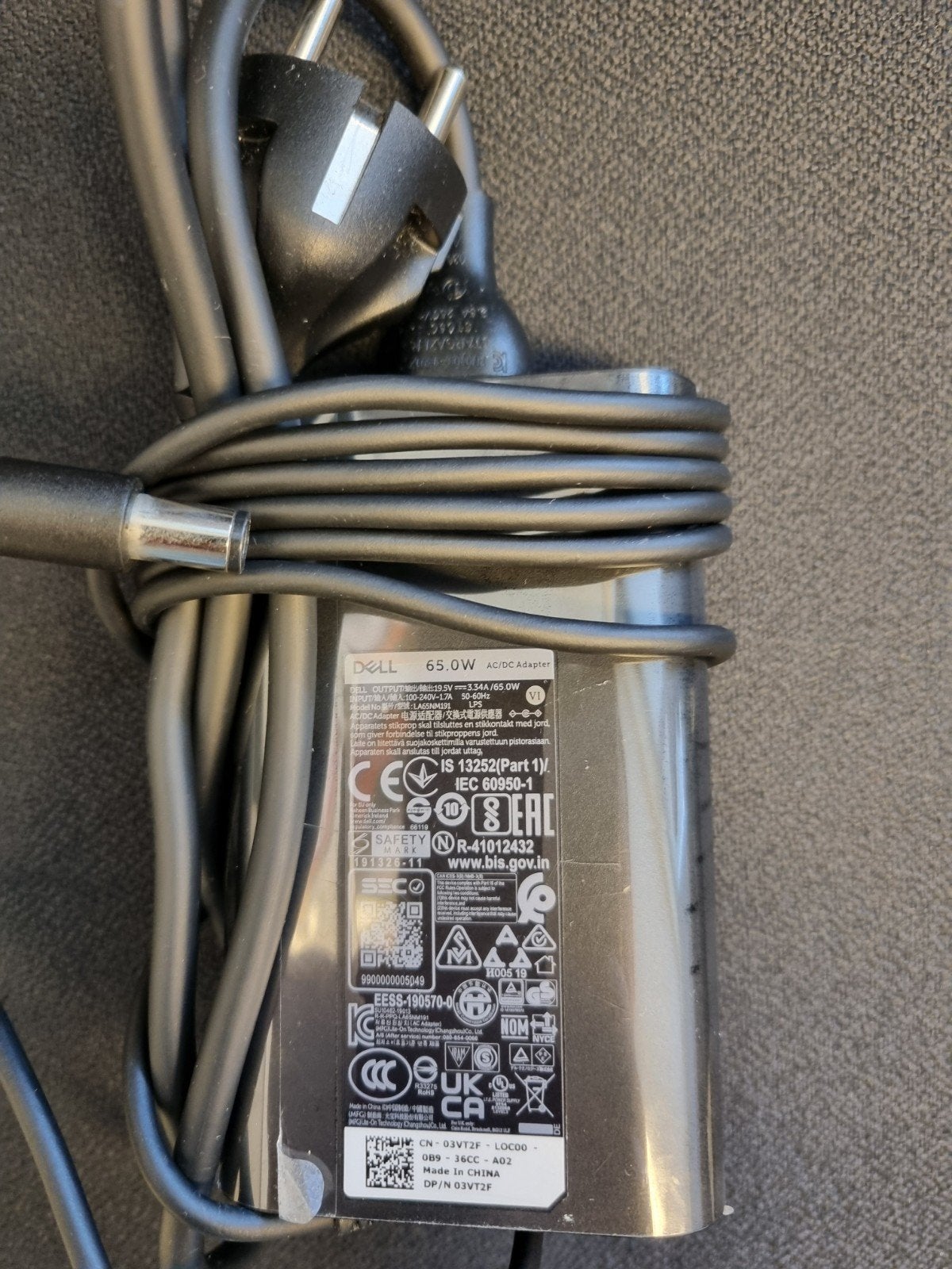Dell 65W AC/DC Adapter - LA65NM191, Computers en Software, Ophalen of Verzenden, Gebruikt, Dell