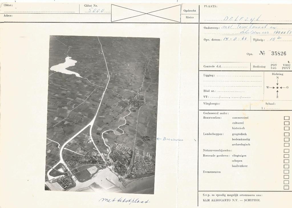 Delfzijl Eemskanaal Schildmeer luchtfoto KLM 1962, Gebruikt, Verzenden, Foto, Voor 1940