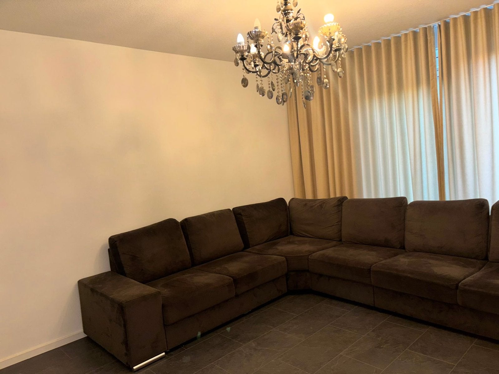 Hoekbank ruime 6 zits / taupe grijs, Ophalen, Gebruikt, Hoekbank, 75 tot 100 cm