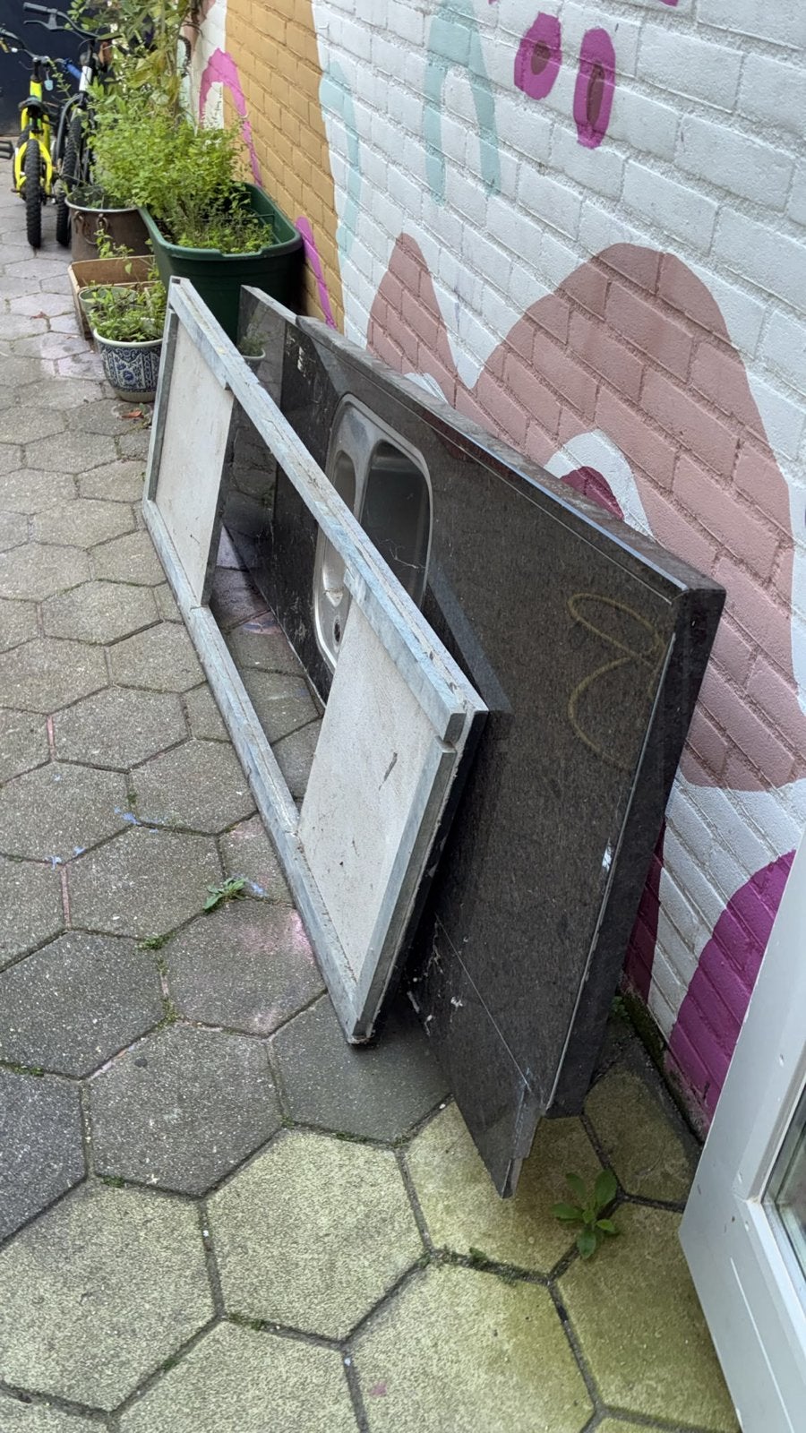 Donker granieten aanrechtblad 2x, Ophalen, Gebruikt, Zwart, Minder dan 100 cm