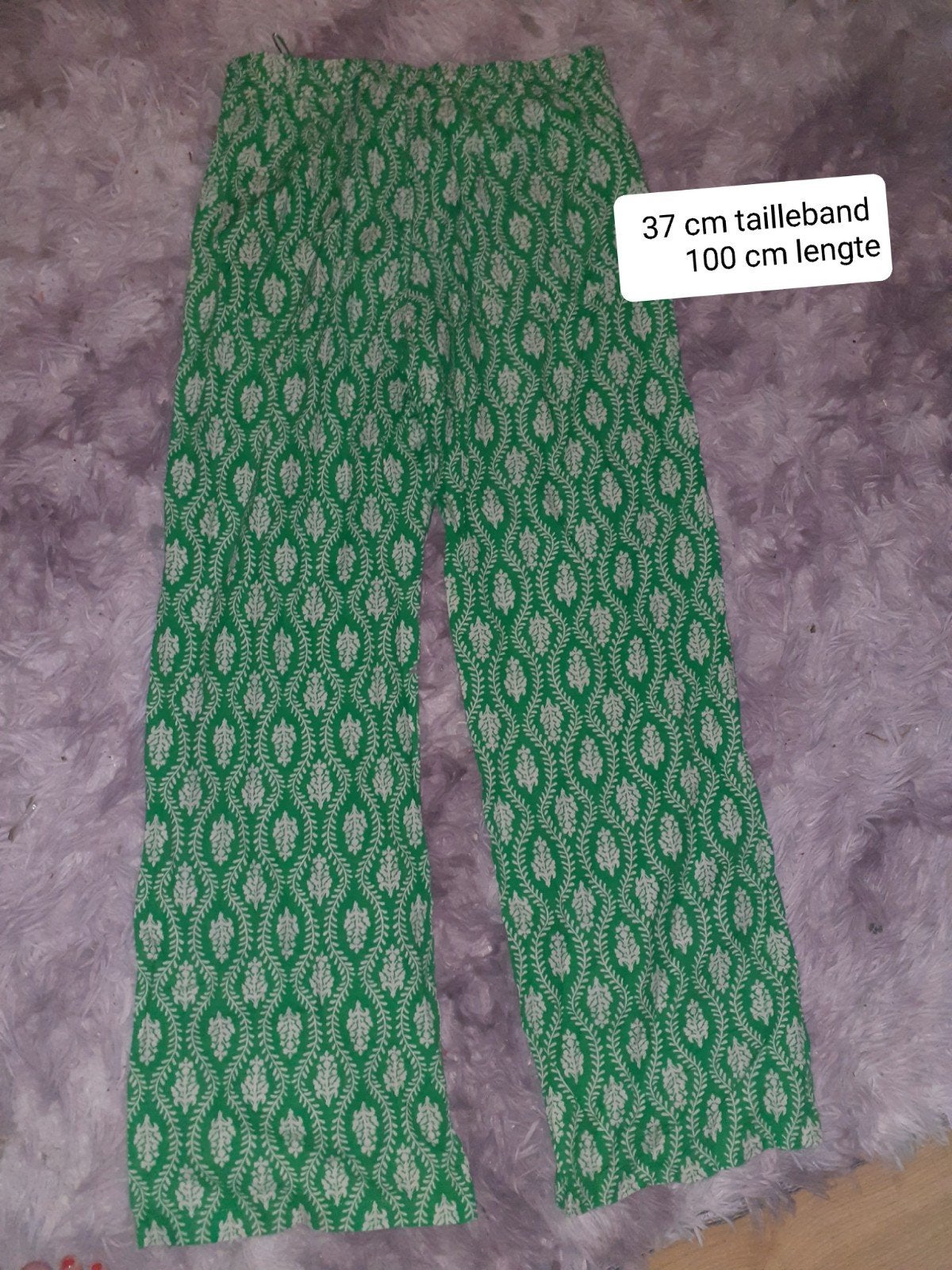 Zara Katoenen Pantalon Groen met Print - Maat S, Zara, Ophalen of Verzenden, Maat 36 (S), Lang