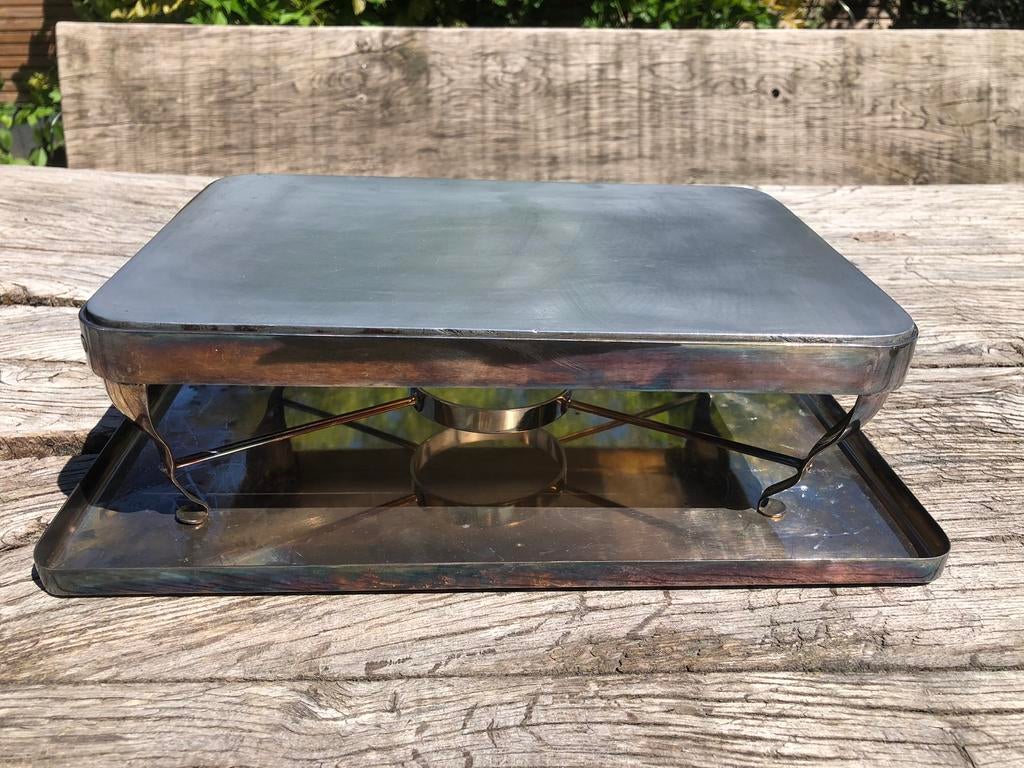 Antiek rechaud tafel warmer messing/vernikkeld, Ophalen