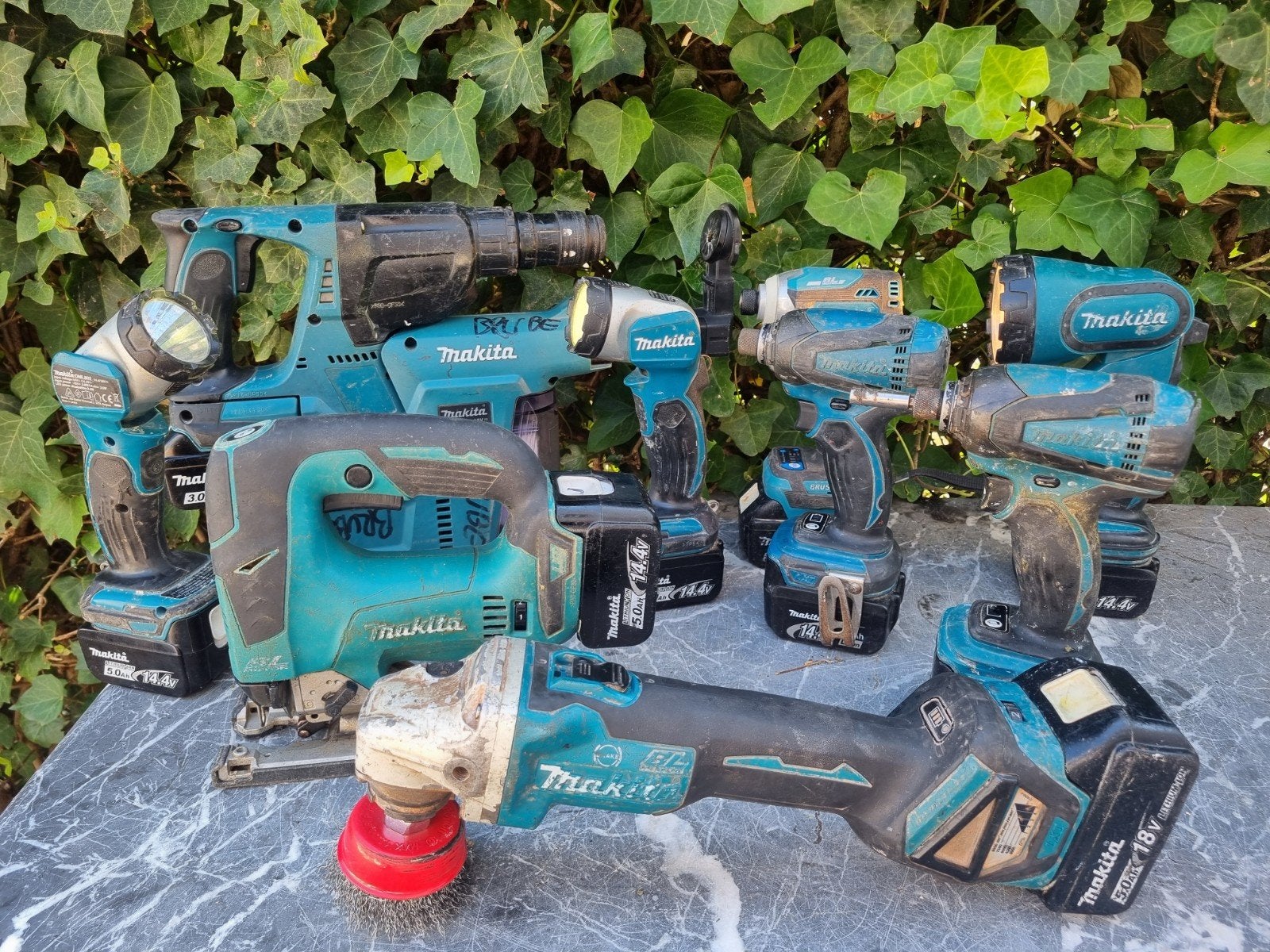 Makita accu set met diverse machines, Ophalen, Gebruikt, Boor- en Schroefmachine