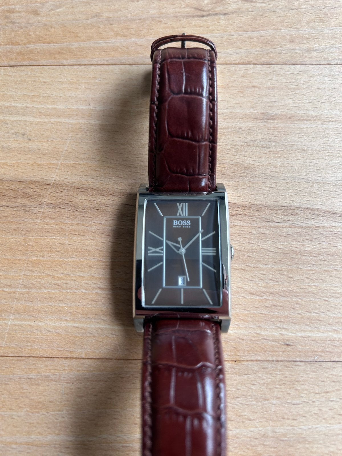 Stijlvol BOSS Polshorloge met Bruine Leren Band, Sieraden, Tassen en Uiterlijk, Horloges | Heren, Overige merken, Leer, Staal