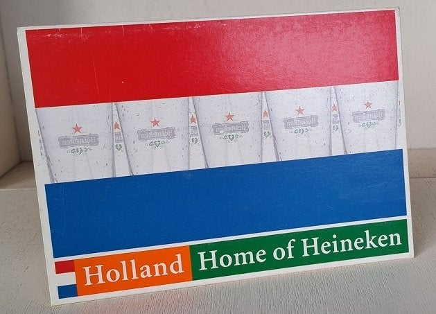 Heineken Tafelstandaard Home of Heineken met Het Wilhelmus, Ophalen of Verzenden, Gebruikt, Reclamebord, Plaat of Schild, Heineken