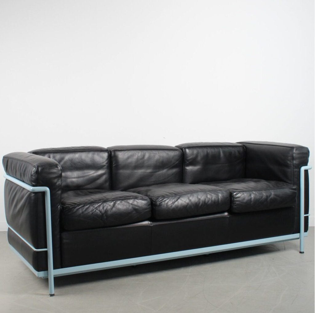 Cassina LC2 Bank 3-Zits Zwart Leer - Blauw, Niet ingevuld, Zo goed als nieuw, Niet ingevuld, Niet ingevuld