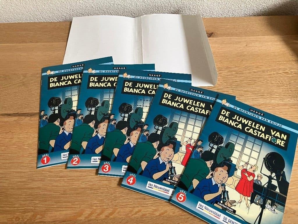 Kuifje 75 jaar; 5 brochures De Juwelen van Castafiore 2004, Boeken, Stripboeken, Complete serie of reeks, Ophalen of Verzenden