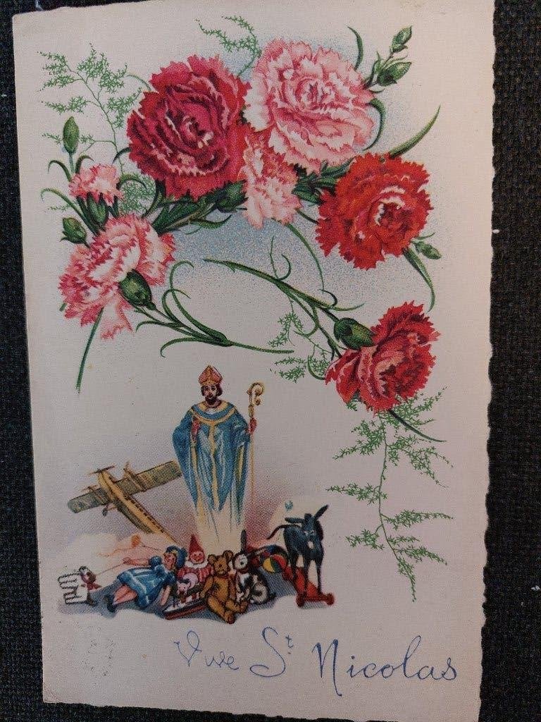 Prachtige Sinterklaas kaart Vive St Nicolas, Ophalen of Verzenden, Voor 1920, Gelopen, Kinderen