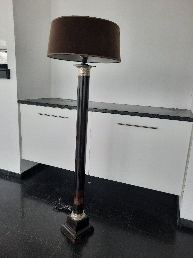 Elegante vloerlamp met donkerbruine kap, Ophalen, Gebruikt, 100 tot 150 cm, Metaal