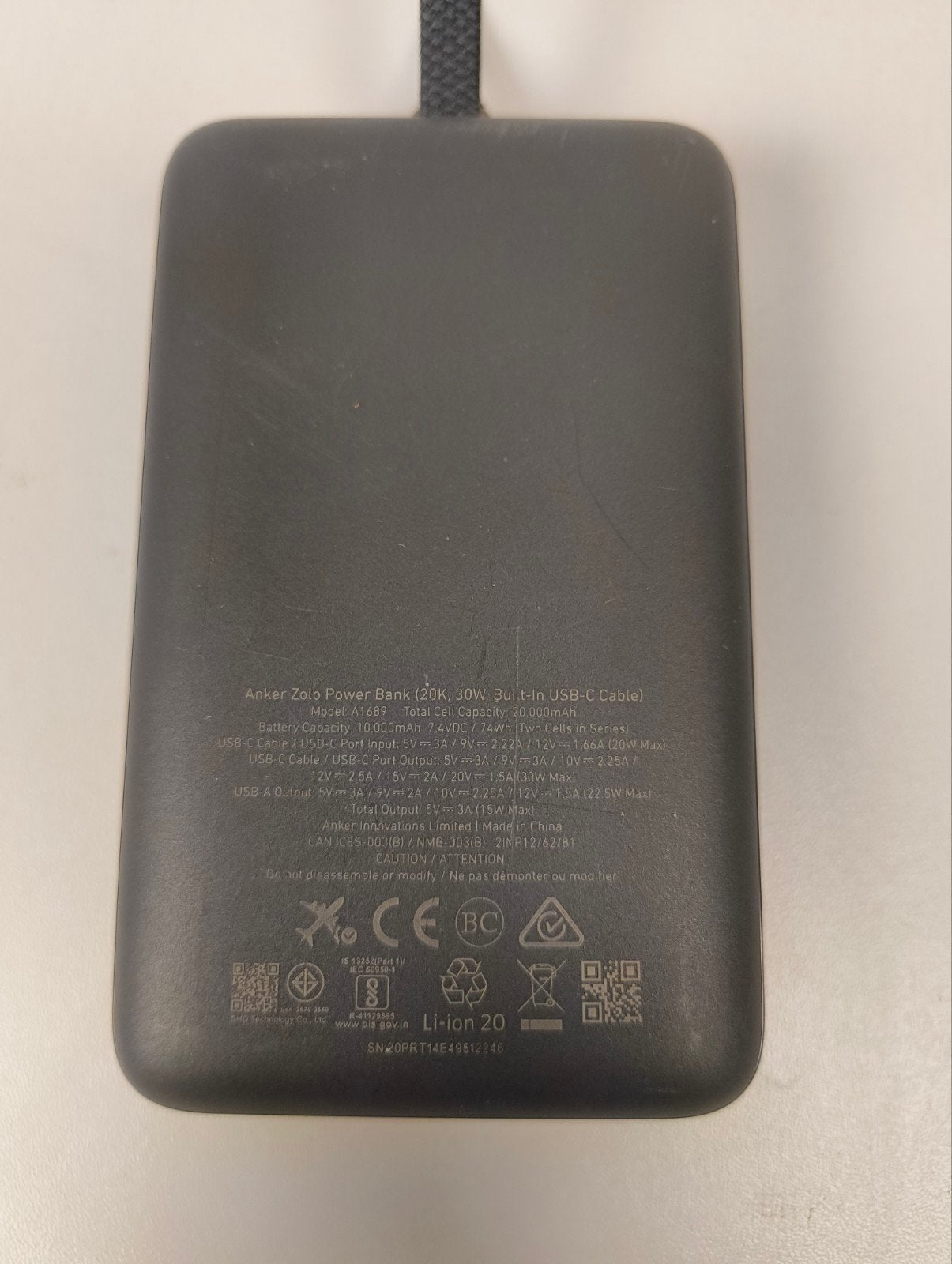 Anker Zolo Power Bank 20K, 30W met ingebouwde USB-C kabel, Room 1318-19, Hollywood Plaza, 610 Nathan Road, Mongkok, Kowloon, Hong Kong