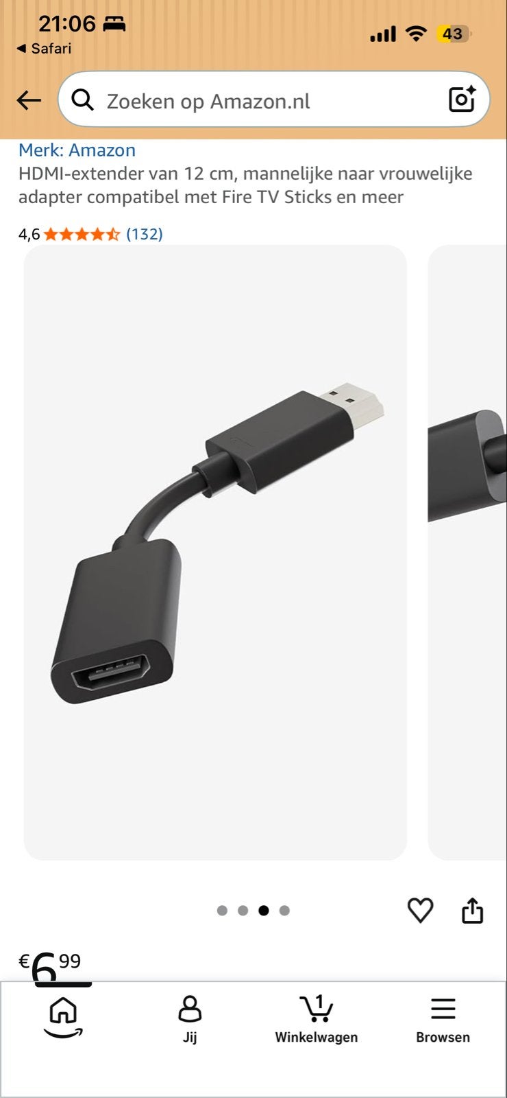 HDMI-verlengkabel 12 cm o.a. voor Fire TV Stick, Ophalen of Verzenden, Nieuw, Minder dan 2 meter, HDMI-kabel