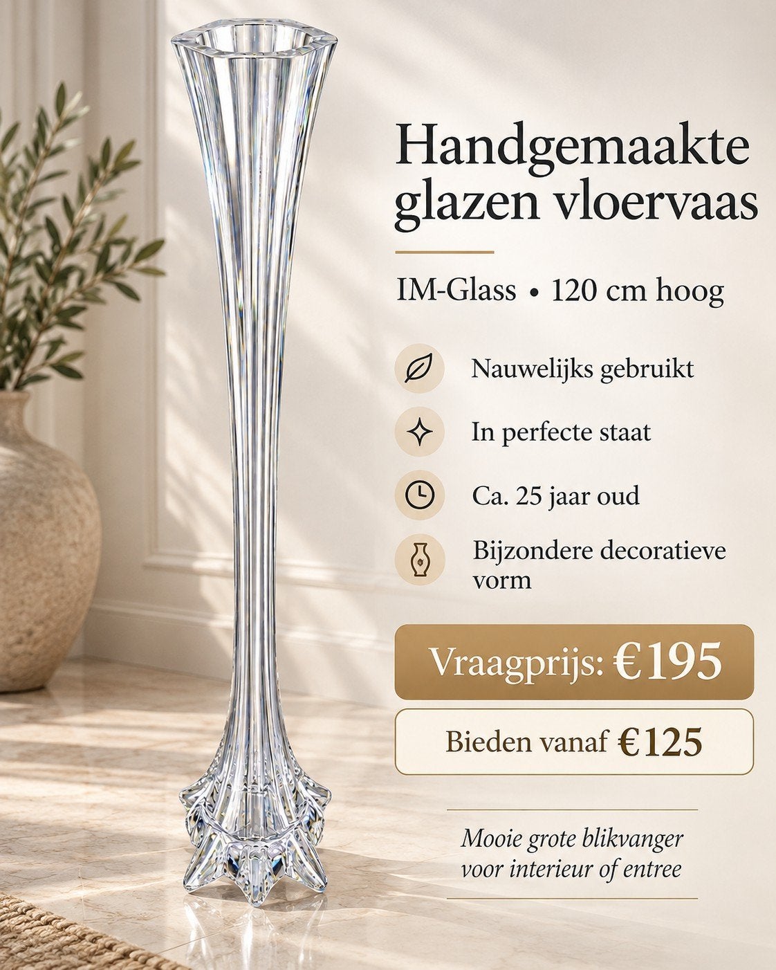 Handgemaakte glazen vloervaas IM-Glass – 120 cm, Ophalen