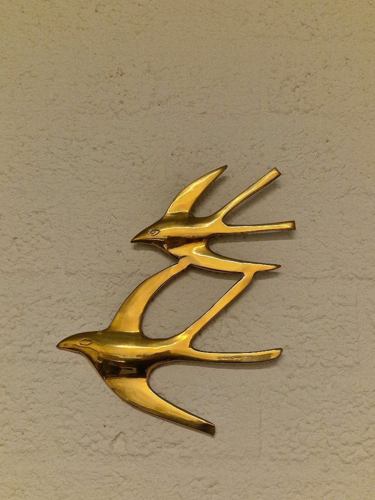Vintage messing wanddecoratie zwaluwen vogels, Ophalen of Verzenden, Gebruikt