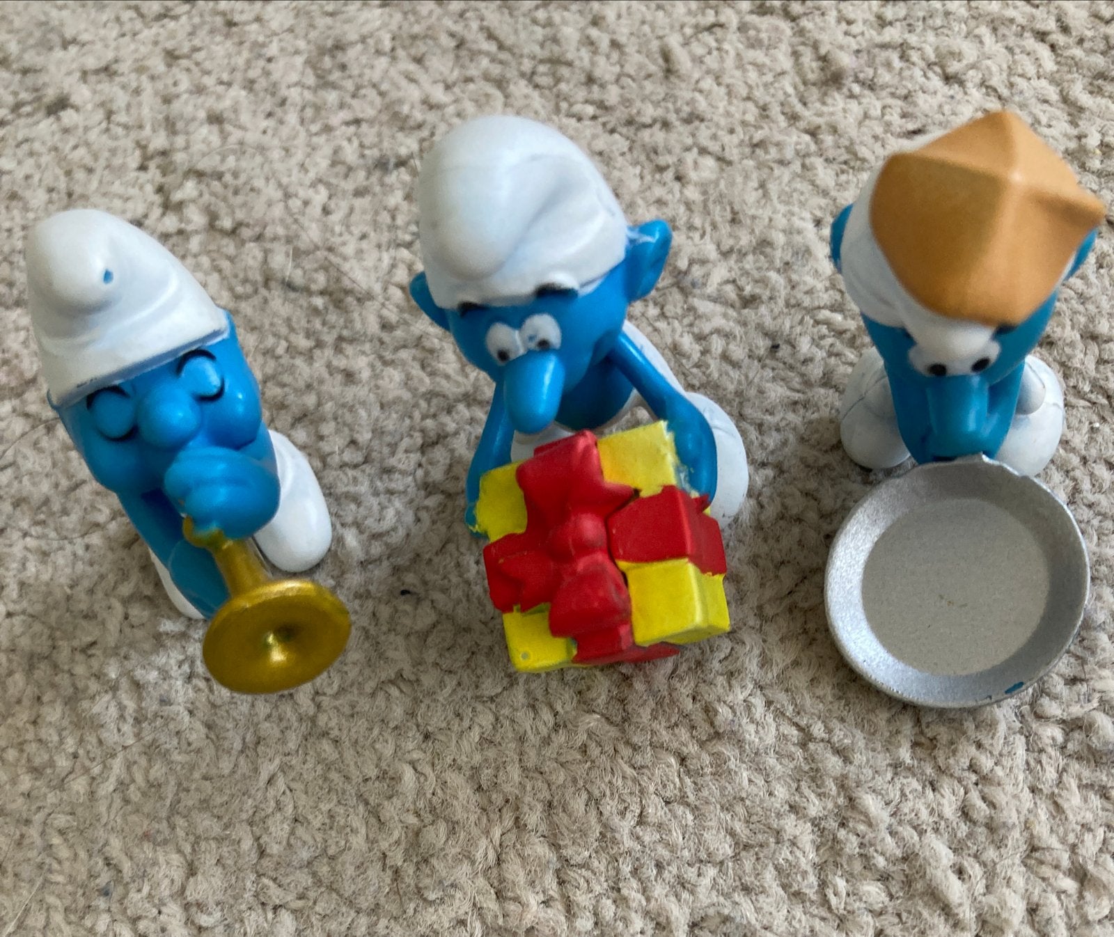 Set van 3 Smurfen beeldjes - Muzikant, Cadeau, Kok, Verzamelen, Ophalen of Verzenden, Zo goed als nieuw, Verschillende Smurfen