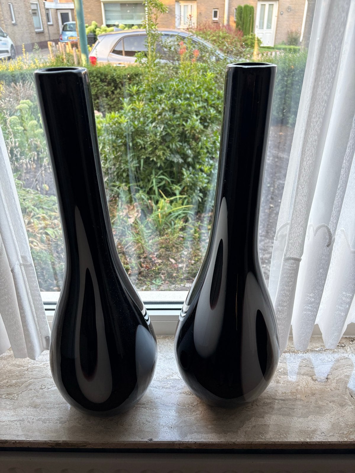Set van 2 zwarte glazen vazen - Modern design, Ophalen