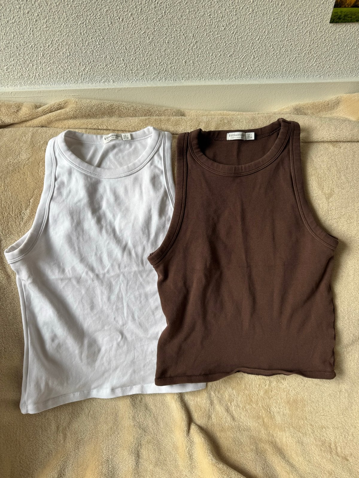 Stradivarius mouwloze tops (wit en bruin) - Maat L, Wit, Maat 42/44 (L), Ophalen of Verzenden, Zo goed als nieuw