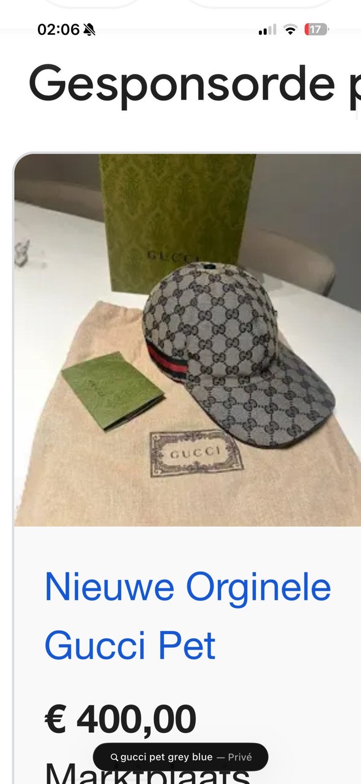 Gucci petten, Kleding | Heren, Verzenden, Zo goed als nieuw