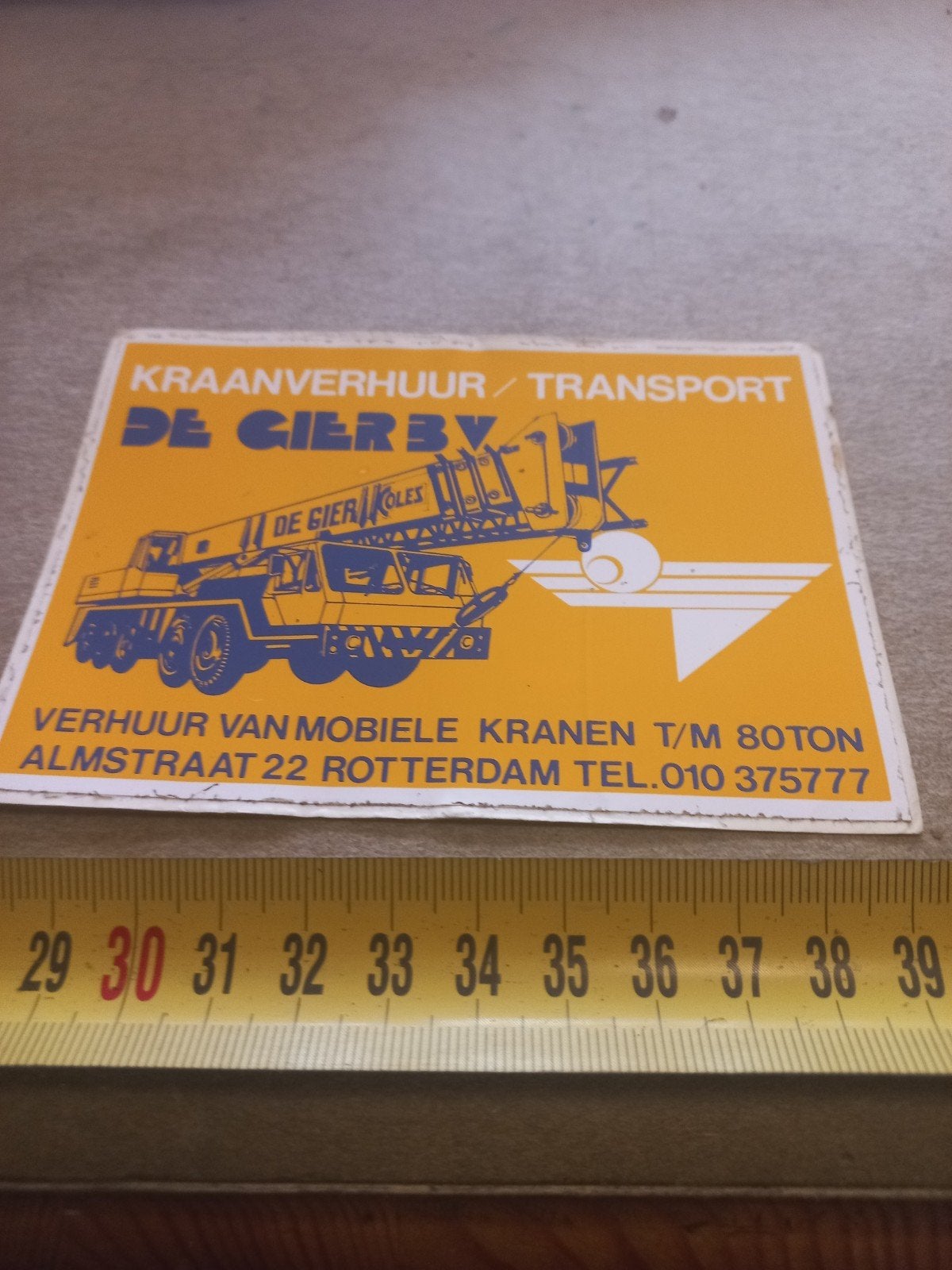 Vintage Sticker Kraanverhuur De Gier BV Rotterdam, Verzamelen, Ophalen of Verzenden