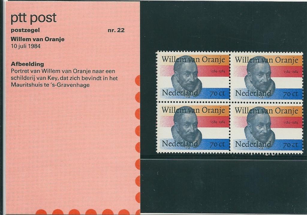 Postzegelmapje nummer 22 - Willem van Oranje - jaar 1984., Verzenden, Na 1940, Postfris