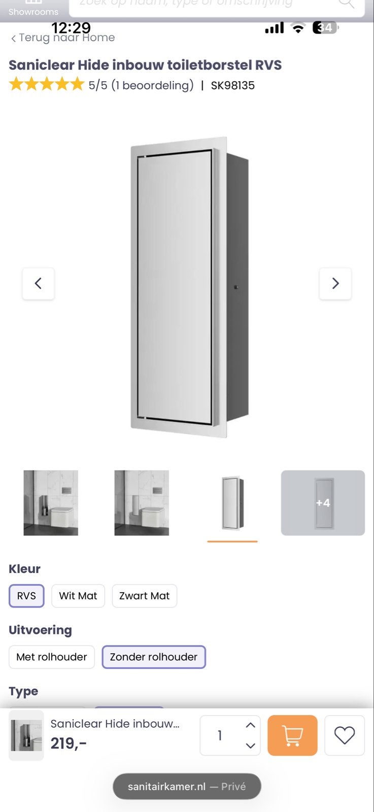 Saniclear Hide inbouw toiletborstel RVS nieuw !!!, Ophalen of Verzenden, Nieuw, Rvs, Toilet