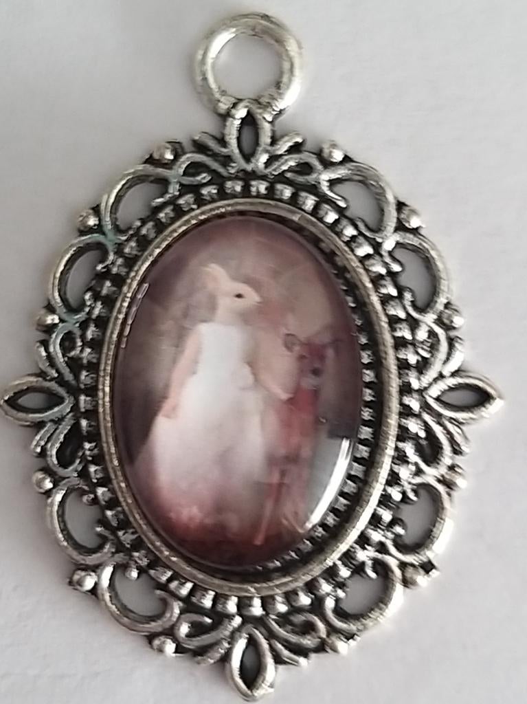 Kleine kettinghanger hanger met brocant hertje en konijntje, Overige materialen, Nieuw, Ophalen of Verzenden, Zilver