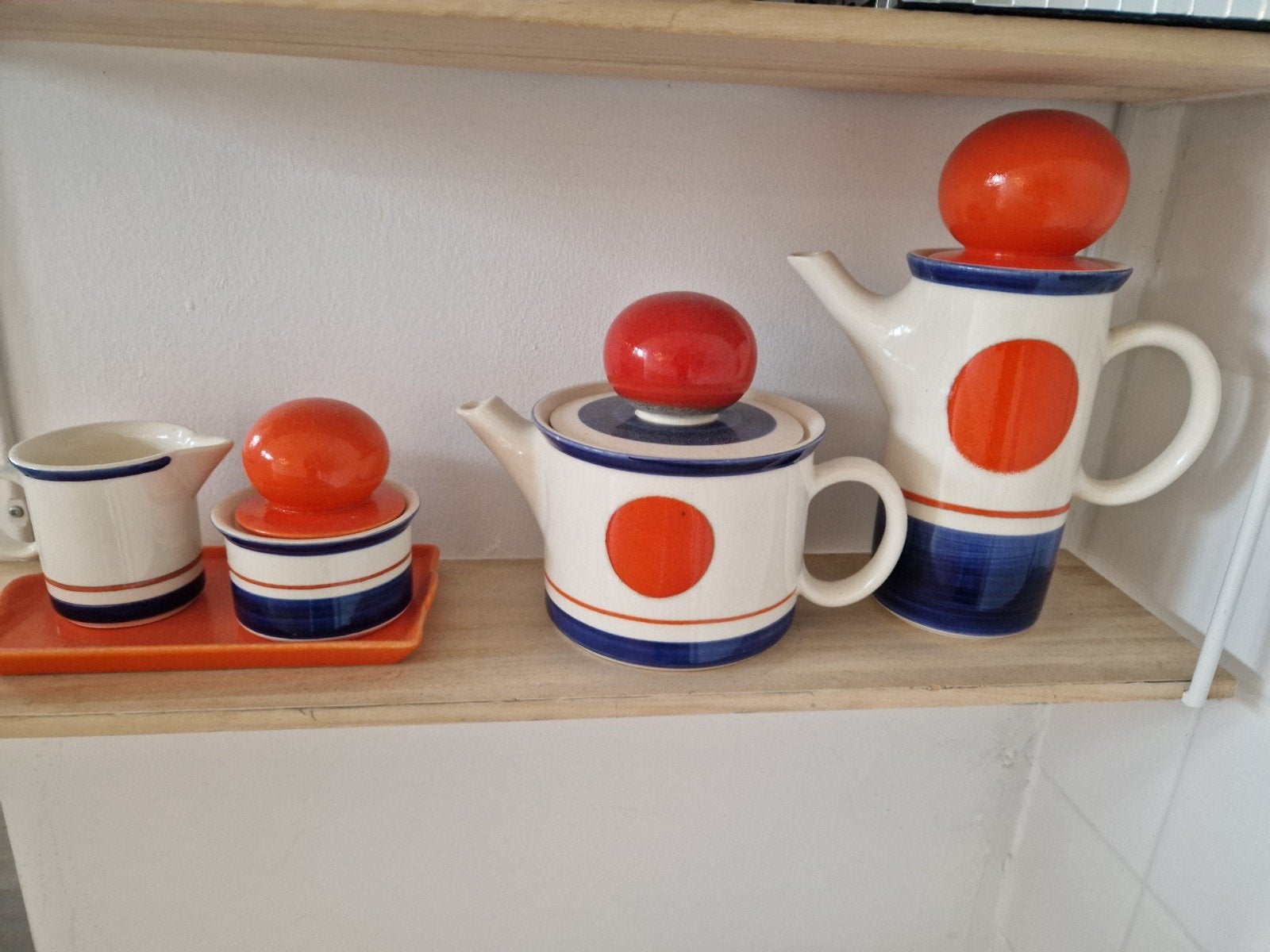 Vintage Zell Harmersbach theeservies - Oranje/Blauw, Ophalen of Verzenden