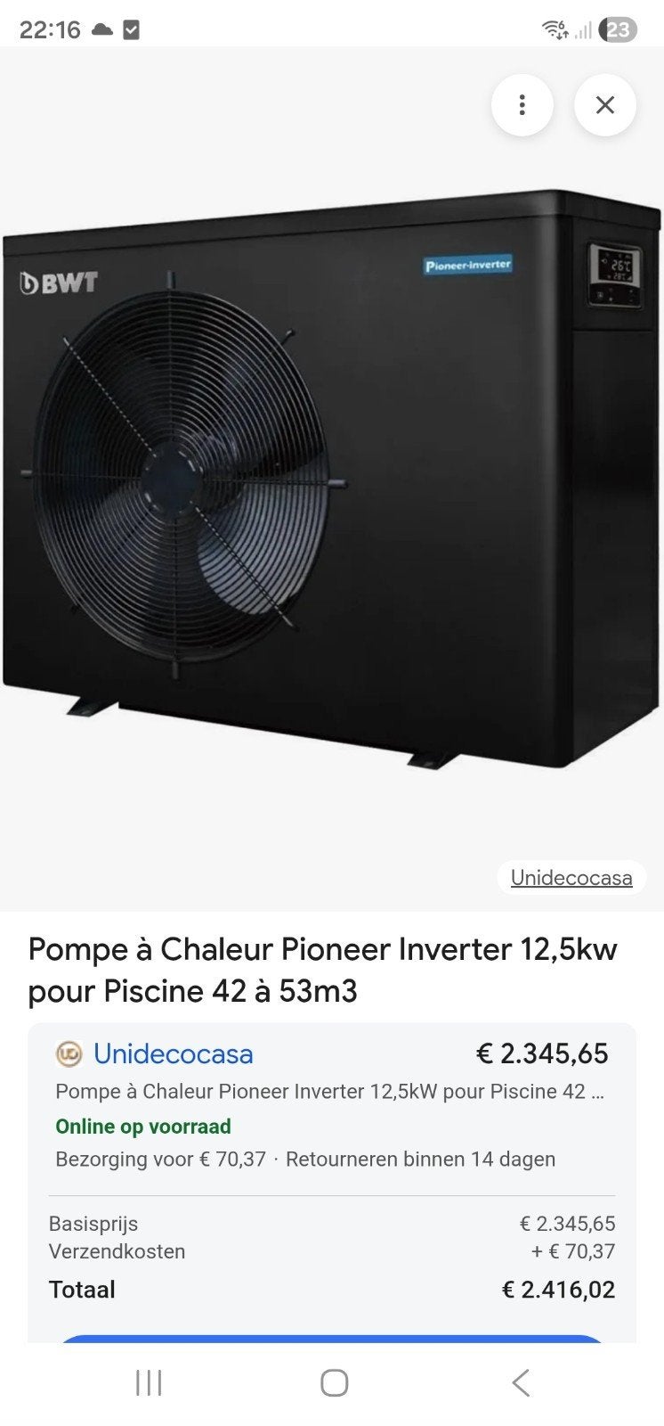 zwembad warmtepomp 13kw inverter
ophalen belgie limburg beri, Tuin en Terras, Ophalen