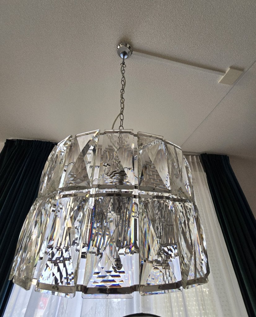 Kuster Kristal hanglamp 6-arms doorsnee 39 cm hoogte 24 cm, Ophalen, Zo goed als nieuw, Glas, Modern