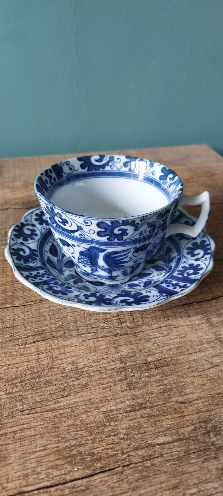 Antiek Chinees porseleinen kop en schotel, blauw-wit, Ophalen of Verzenden