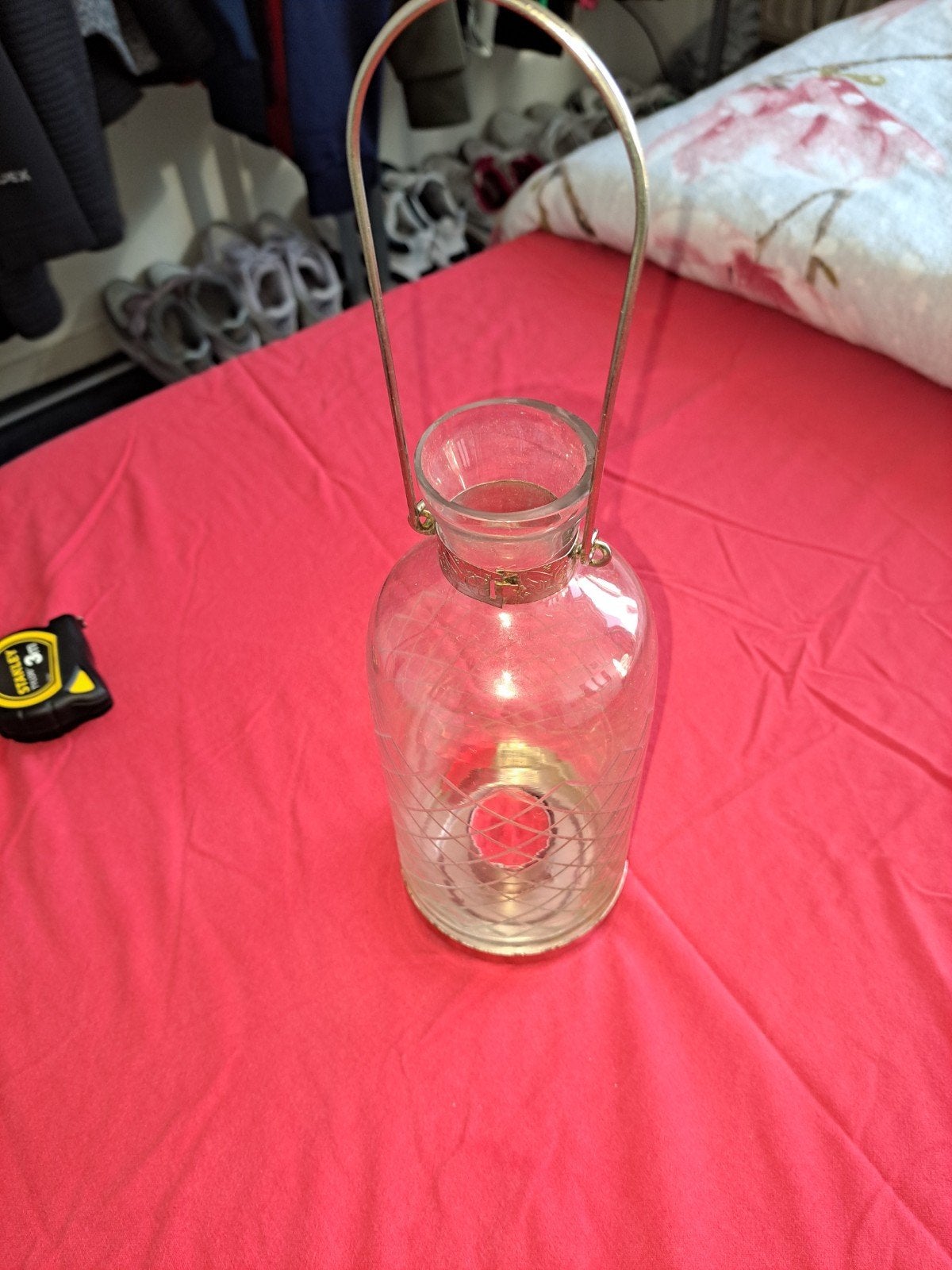 Decoratieve Glazen Lantaarn met Metalen Handvat, Antiek en Kunst, Ophalen of Verzenden