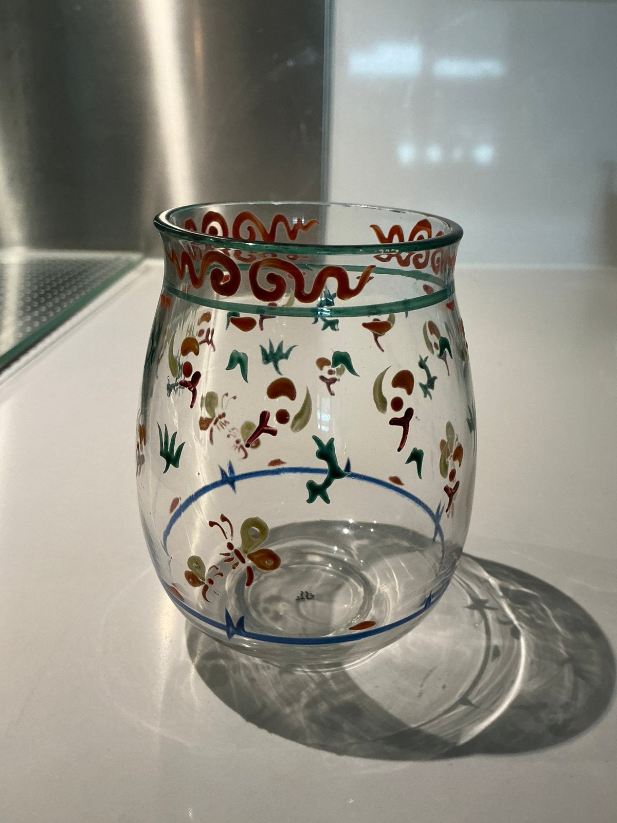 Glazen vaasje Chris Lanooy, beschilderd. Leerdam glas.gesign, Ophalen of Verzenden