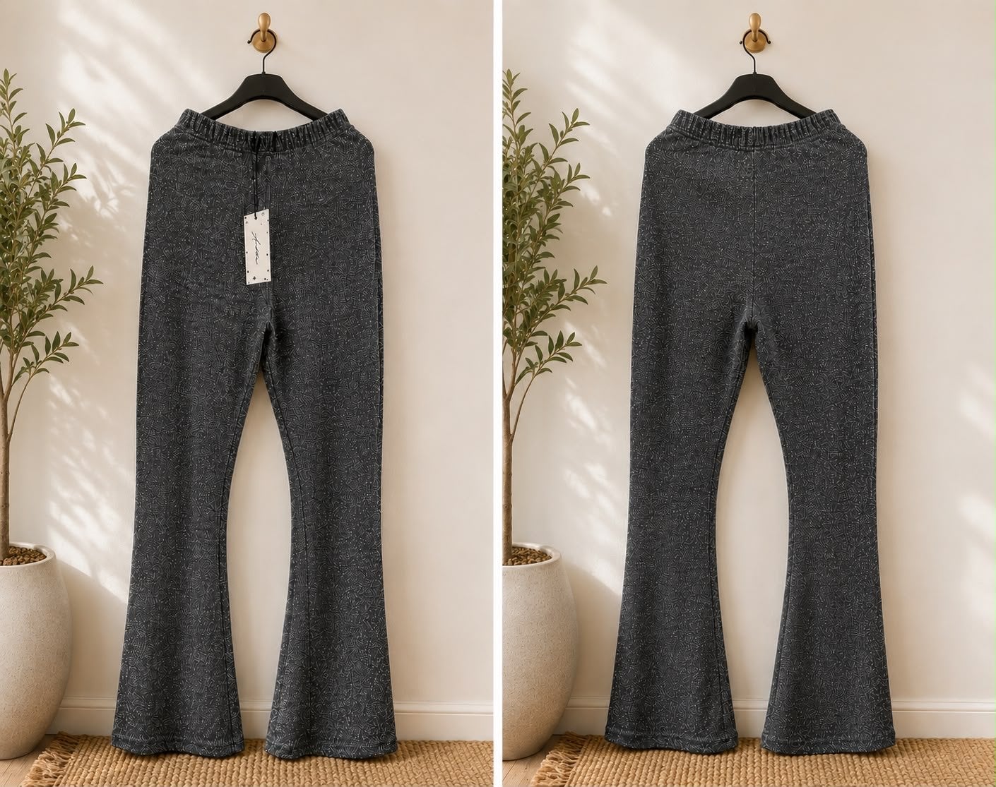 Zwarte flared broek met glitters, Zwart, Nieuw, Lang, Ophalen