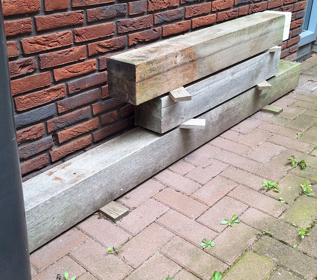 3 Hardhouten palen, Doe-het-zelf en Verbouw, Hout en Planken, Ophalen, Gebruikt, 50 mm of meer, Balk