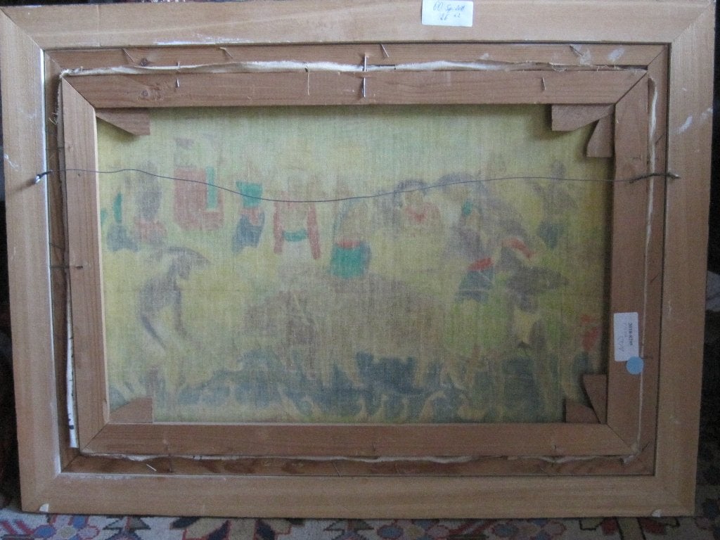 Antiek Indonesisch schilderij korenoogst gesigneerd, Ophalen, Gesigneerd, Olieverf, Doek