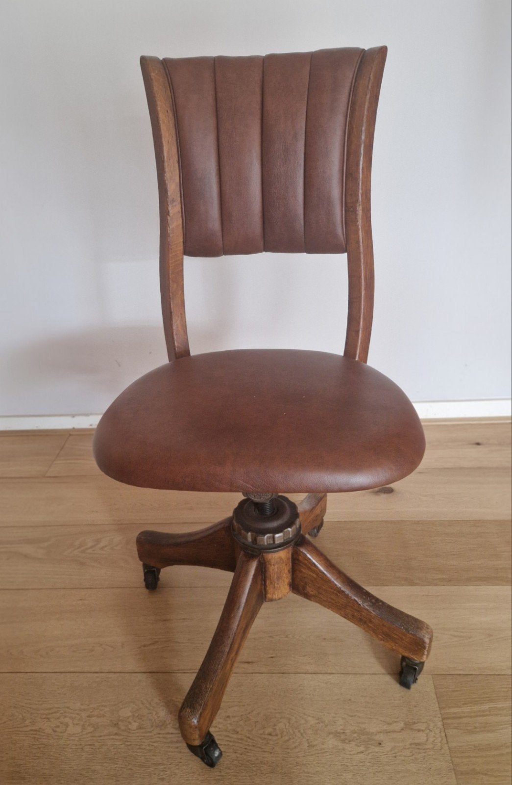 Vintage Bureaustoel - Hout en Leer, Antiek en Kunst, Ophalen