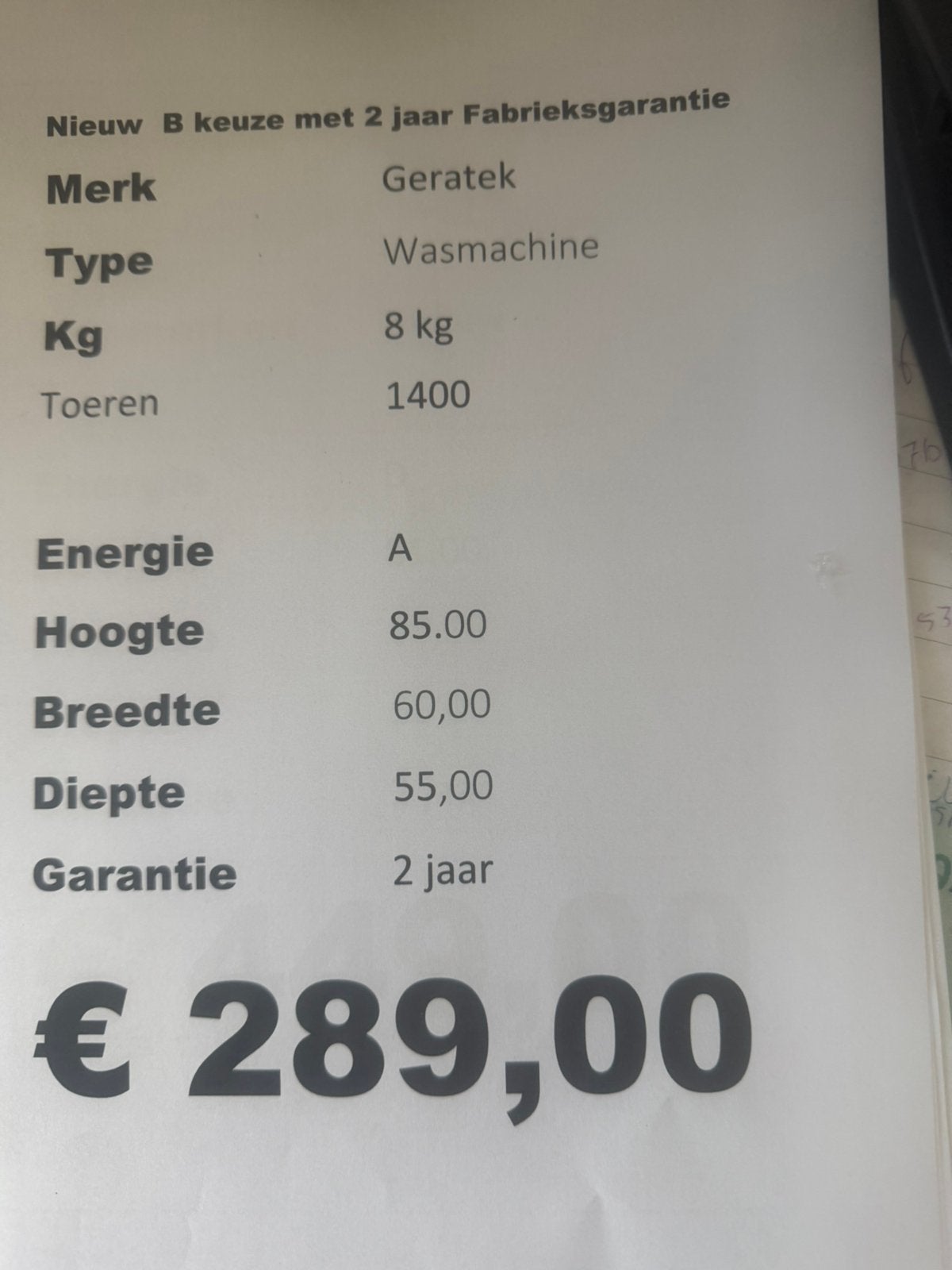 Wasmachine 8 kg 1400 toeren nieuw, Witgoed en Apparatuur, Wasmachines, Ophalen, Geratek, Minder dan 85 cm, Geratek