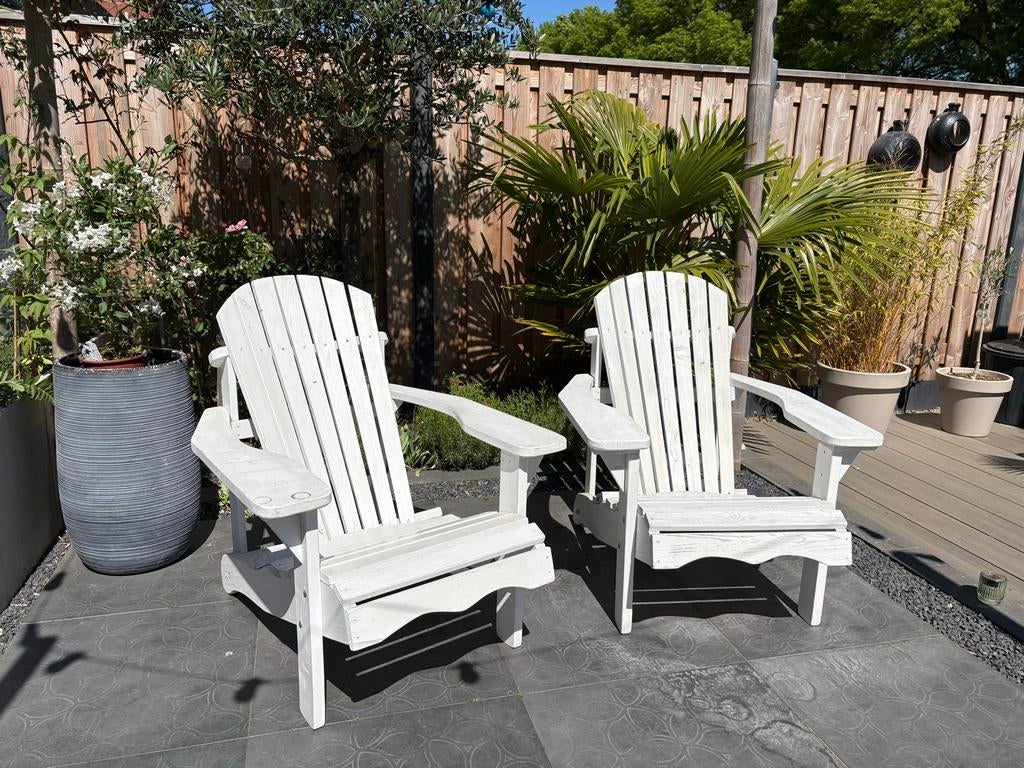 Set van 2 Witte bearchair tuinstoelen, Tuin en Terras, Ophalen, Gebruikt, Hout