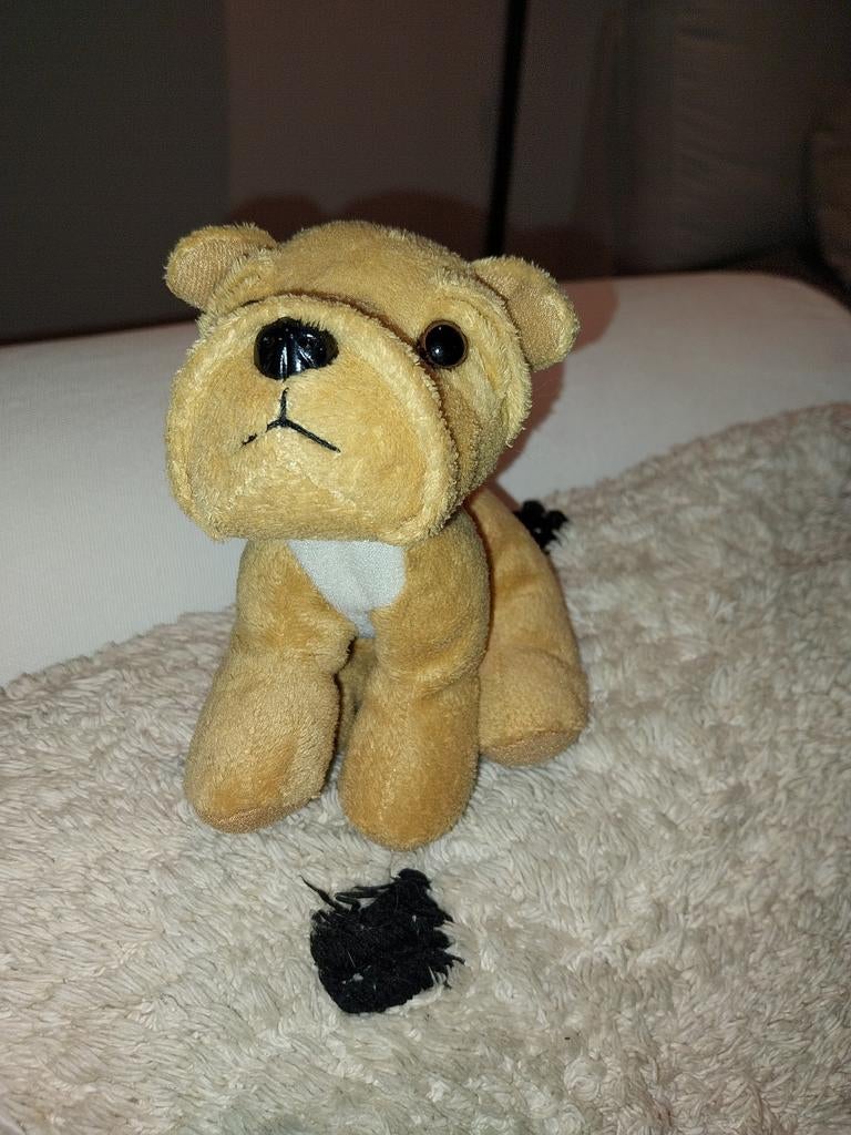 Hond hondje bulldog, Zo goed als nieuw, Klein (minder dan 20 cm), Beige, Korrelvulling