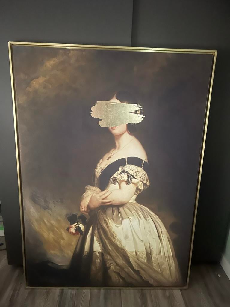 Modern schilderij met klassiek portret en gouden accent, Ophalen