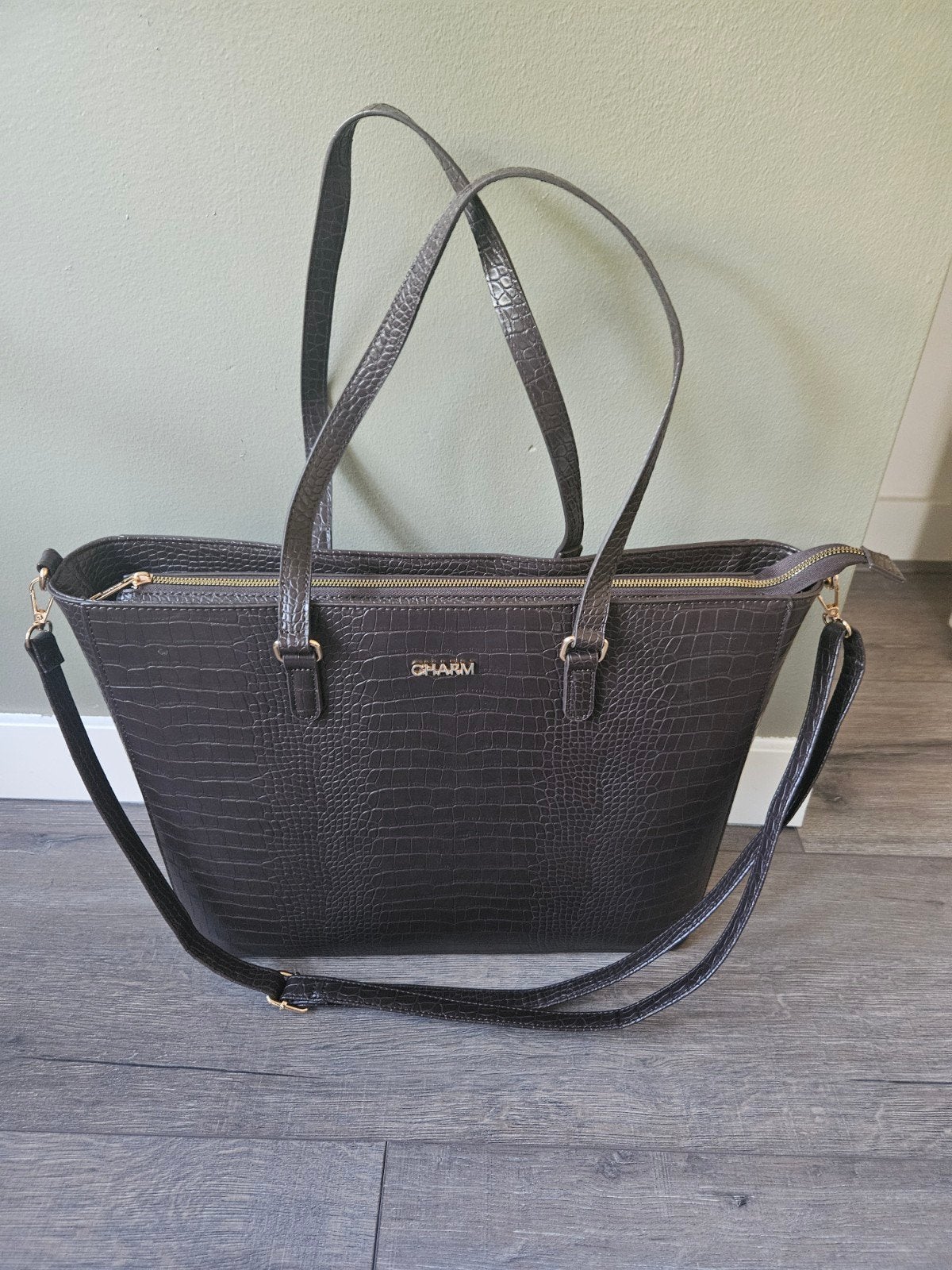 Charm Shopper Laptoptas Croco Print Donkerbruin, Sieraden, Tassen en Uiterlijk, Ophalen, Zo goed als nieuw, Bruin, Shopper