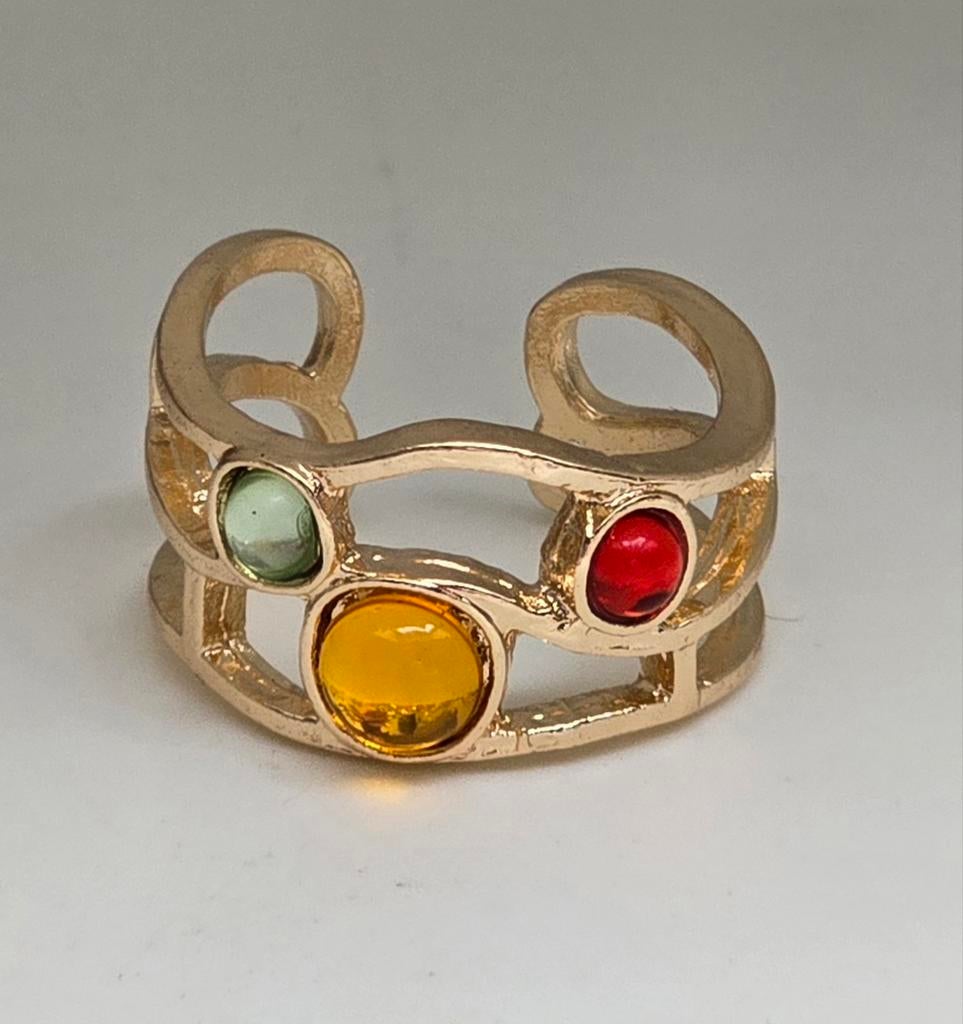 Nieuwe Goudkleurige Ring met Gekleurde Stenen, Sieraden, Tassen en Uiterlijk, Ringen, Overige materialen, Nieuw, Ophalen of Verzenden