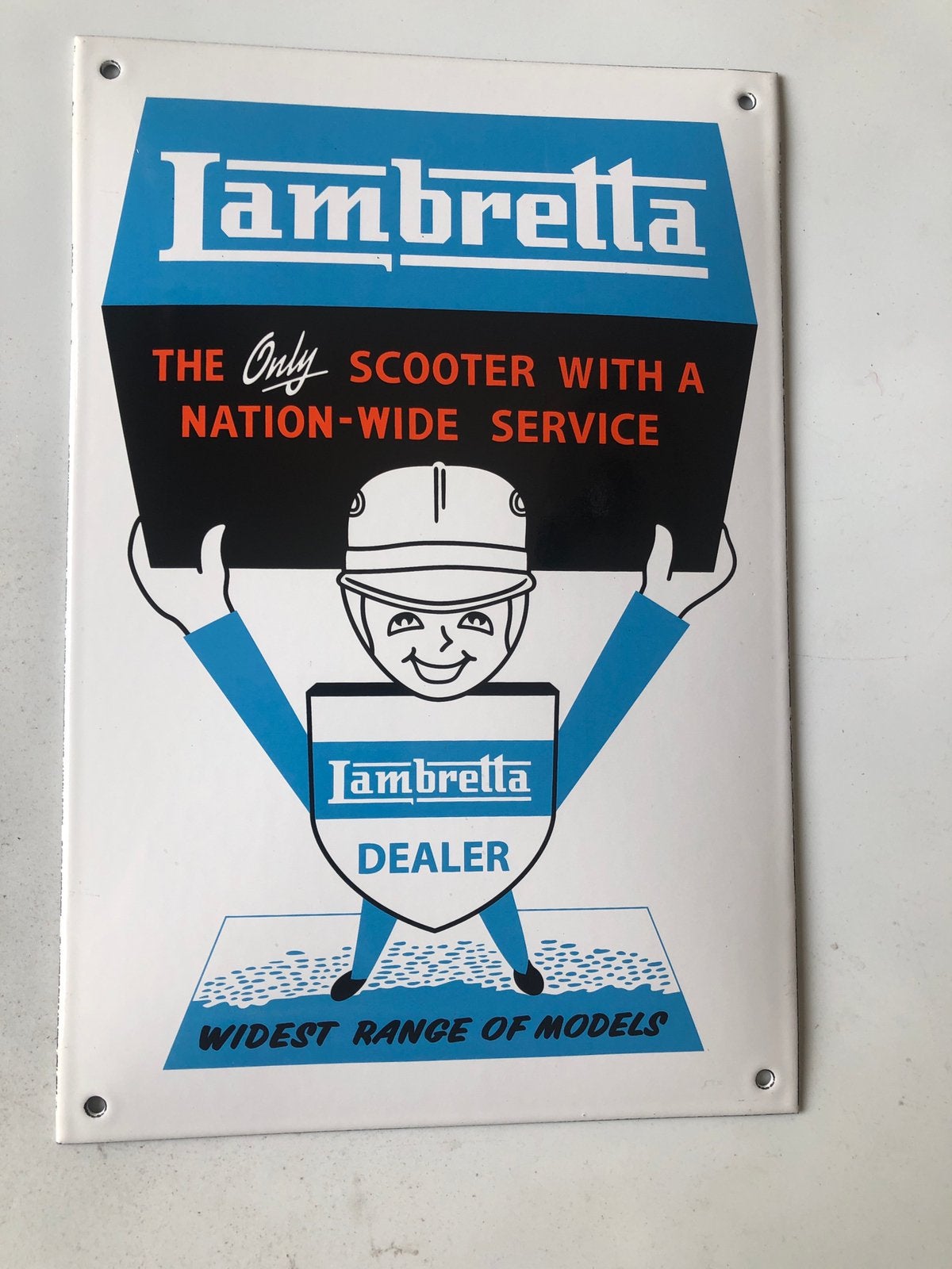 Emaille Scooter bord Lambretta Dealer, apart, mooi, Ophalen of Verzenden, Zo goed als nieuw, Reclamebord