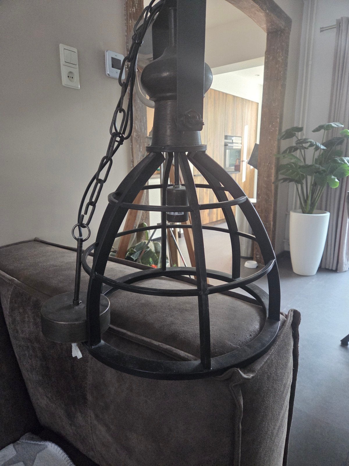 Industriële Zwarte Metalen Hanglamp, Ophalen, E27 (groot), Zo goed als nieuw, Metaal