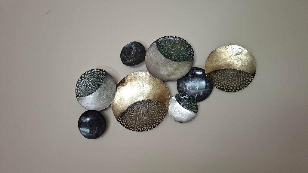 Luxe Metalen Wanddecoratie "Jupiter"  3D Wandobject Cirkels, Ophalen, Zo goed als nieuw, Wandsculptuur